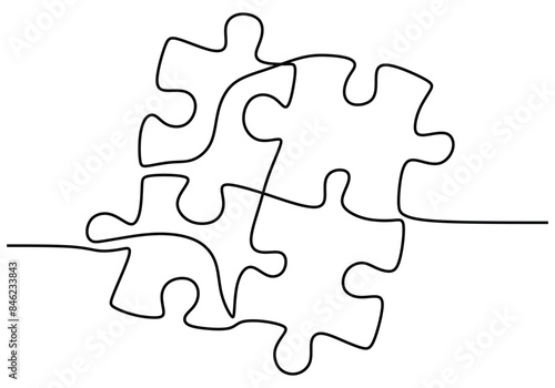 Puzzle pieces continuous line drawing. Problem solving solution business concept Vector illustration