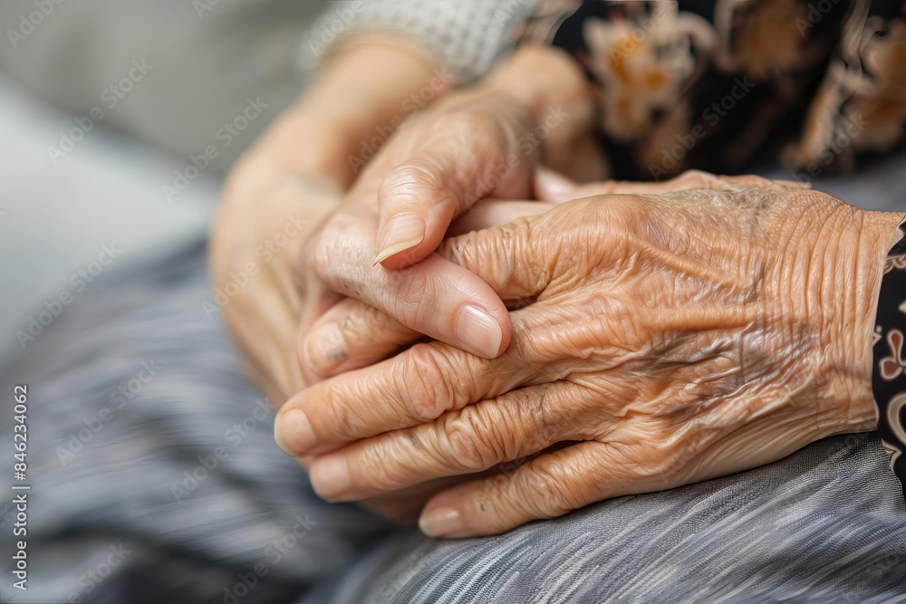 Fototapeta premium Elderly hand holding younger hand,