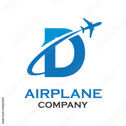 Letter d with airplane logo template illustration. suitable for transportation, brand, travel, agency, web, label, network, marketing etc