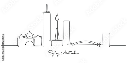 Sydney Australia skyline continuous line drawing building and architecture concept minimalist design