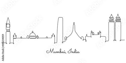 skyline continuous line drawing. Building andMumbai India architecture concept in minimalist design