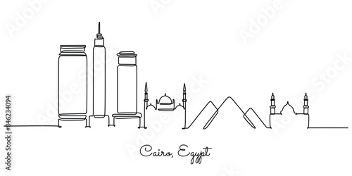 Cairo Egypt skyline continuous line drawing. Building and architecture concept in minimalist design