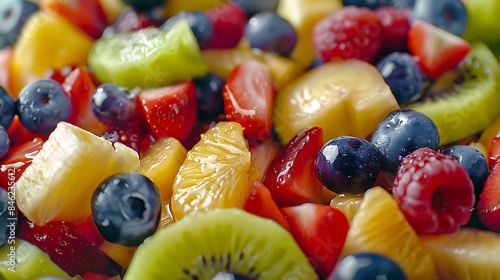 A colorful fruit salad with a variety of fresh  juicy fruits.