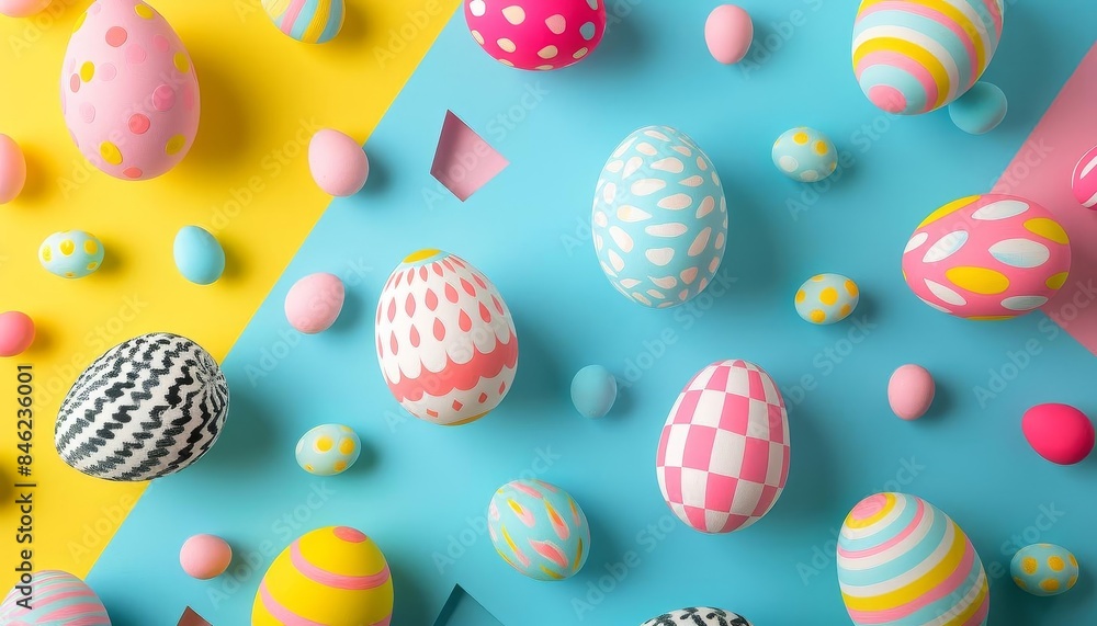 Geometric shapes with colorful Easter eggs, Geometric shapes with colorful Easter eggs,