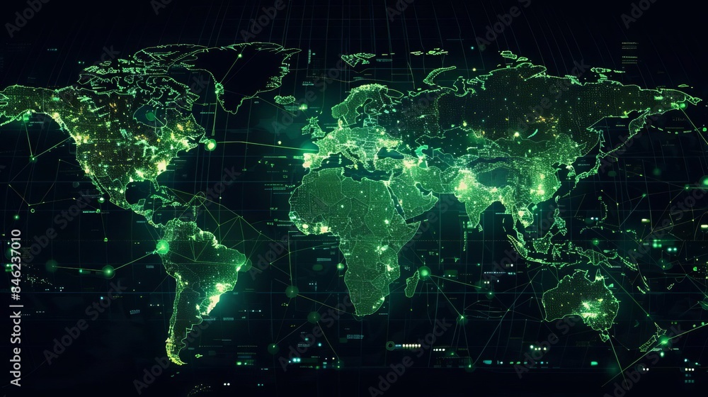 Glowing digital map of Earth, Glowing digital map of Earth,