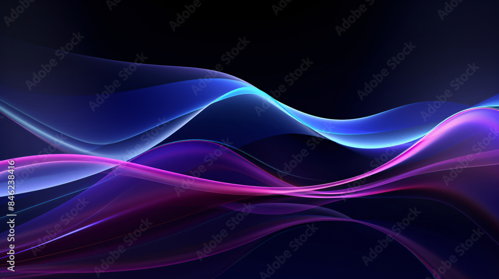 Abstract Blue and Purple Waves on Black Background, for Technology and Design Abstract Blue and Purple Waves on Black Background, for Technology and Design