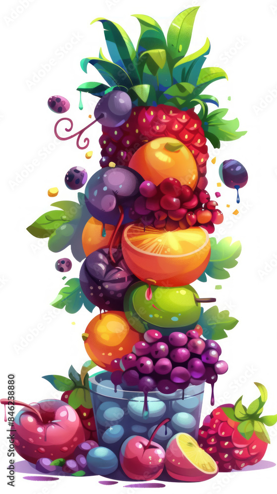 Animated fruit centerpiece in cyberpunk style Animated fruit centerpiece in cyberpunk style