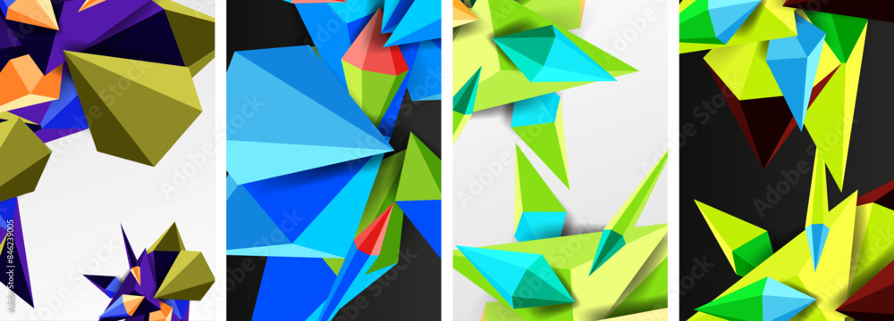 Triangle abstract concepts poster set with geometric minimal designs Triangle abstract concepts poster set with geometric minimal designs