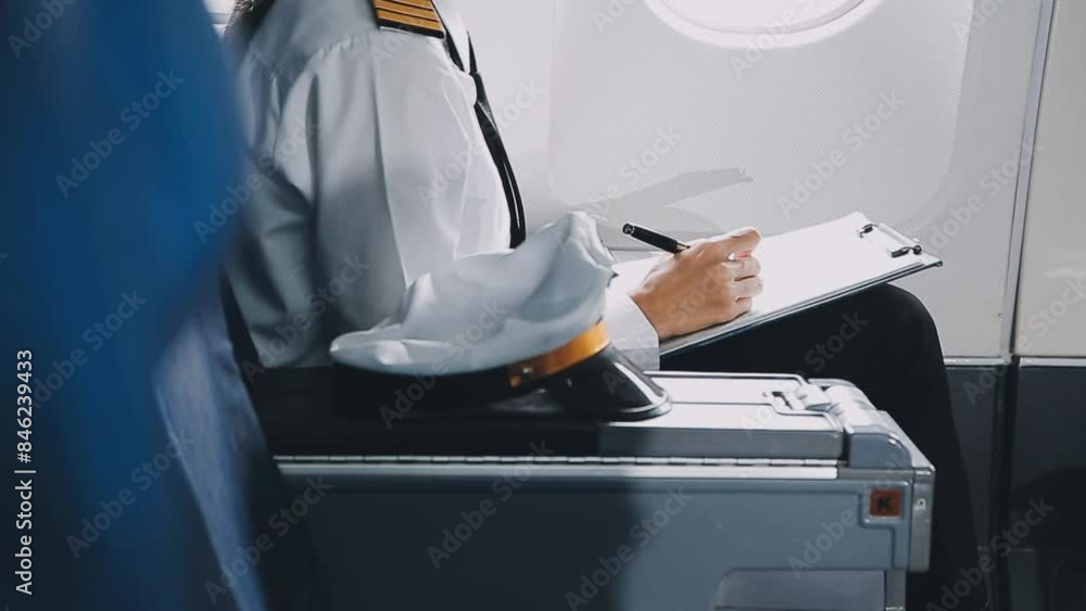 Attractive asian female passenger of airplane sitting in comfortable seat listening music in earphones while working at modern laptop computer with mock up area using wireless connection on board. Attractive asian female passenger of airplane sitting in comfortable seat listening music in earphones while working at modern laptop computer with mock up area using wireless connection on board.