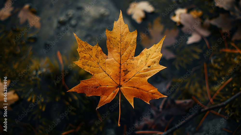 Warm Orange Maple Leaf with Copy Space Text for Autumn Background