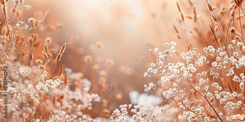 Earthy Ochre Floral Border with Soft Focus Nature Background and Copyspace
