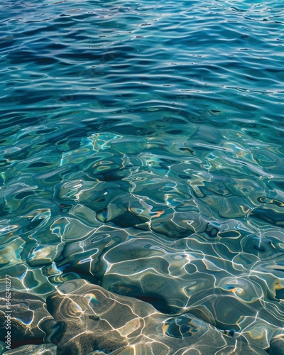 Experience the purity and detail of a close-up view of clear water in this stock photo, epitomizing photorealism with remarkable clarity, further enhanced by the precision of a polarizer photo