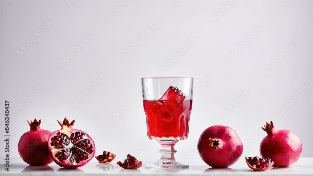 Intimate Focus on Fruit Garnishes - Redcurrants, Pomegranate Accent, and a Red Fizzy Drink with Ice Intimate Focus on Fruit Garnishes - Redcurrants, Pomegranate Accent, and a Red Fizzy Drink with Ice