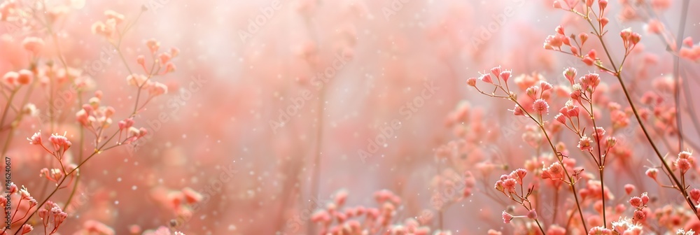 Fototapeta premium Soft Pastel Floral Border with Blooming Springtime Nature