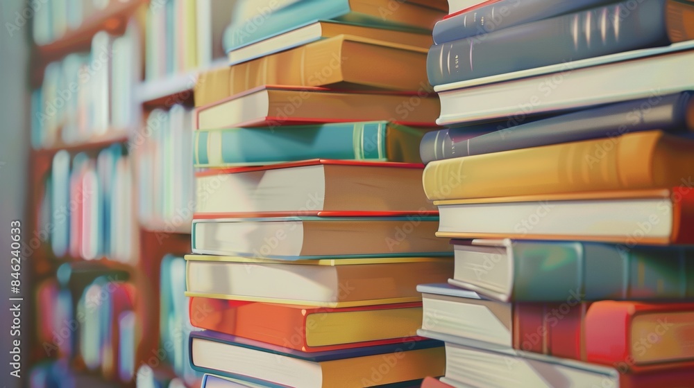 Modern books stacked on top of each other, cartoon style Modern books stacked on top of each other, cartoon style