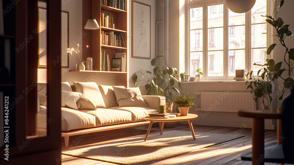 Cozy Living Room with Sunlight for Home Decor Background Cozy Living Room with Sunlight for Home Decor Background