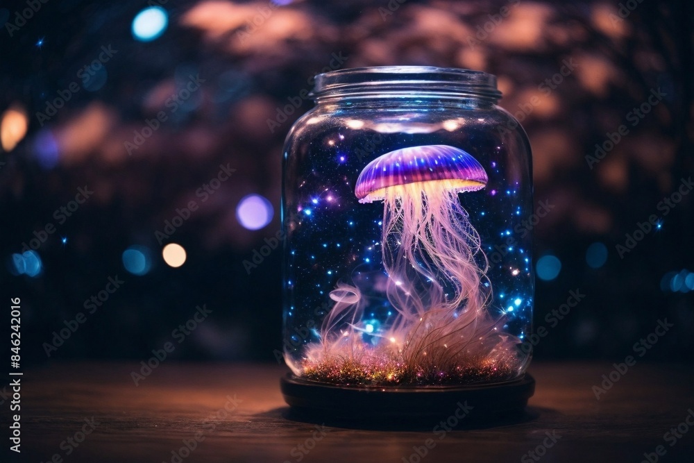 Glowing jellyfish in an aquarium Glowing jellyfish in an aquarium