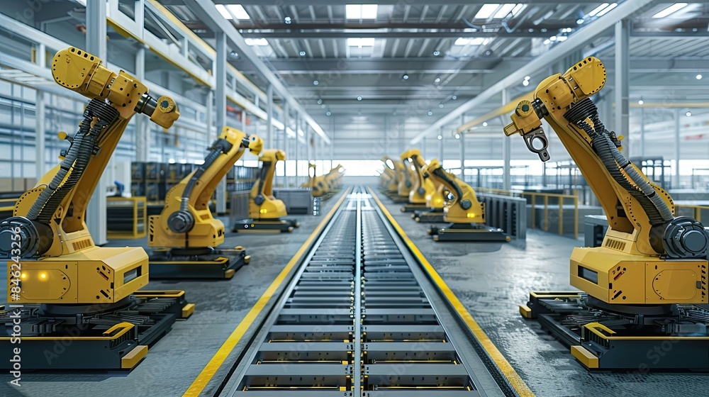 Industrial warehouse with advanced robotic machinery Industrial warehouse with advanced robotic machinery