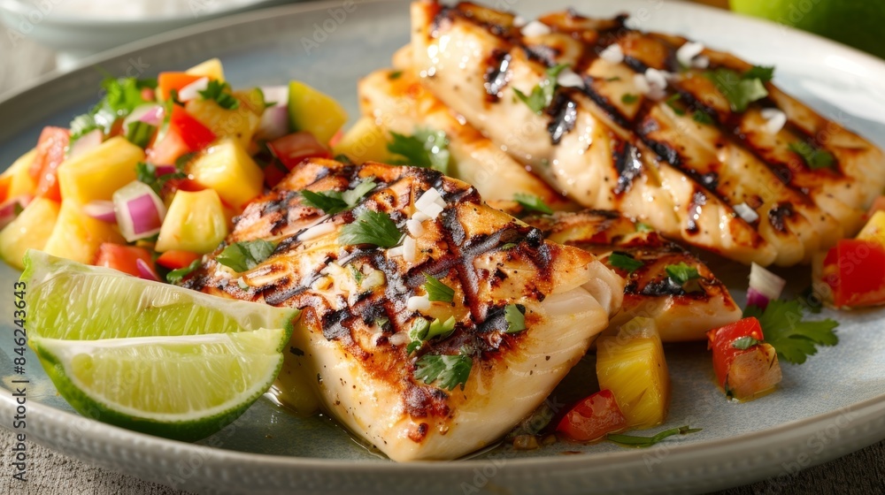 A tropical twist on a classic with grilled fish tangy pineapple salsa and a sprinkle of toasted coconut. A tropical twist on a classic with grilled fish tangy pineapple salsa and a sprinkle of toasted coconut.