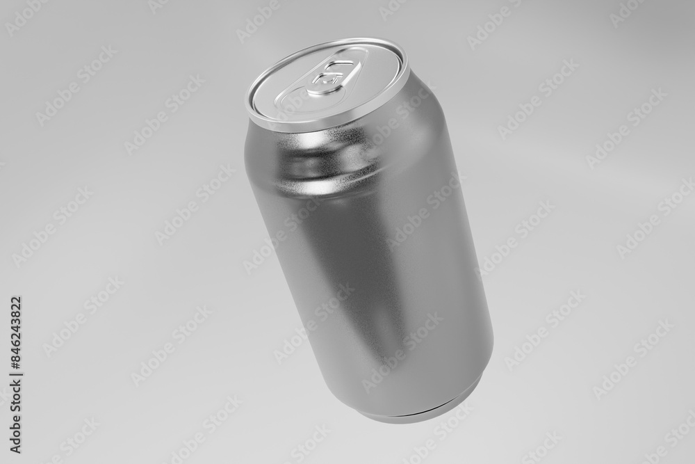 One single aluminum soda can mockup with isolated white background.Metal aluminum material