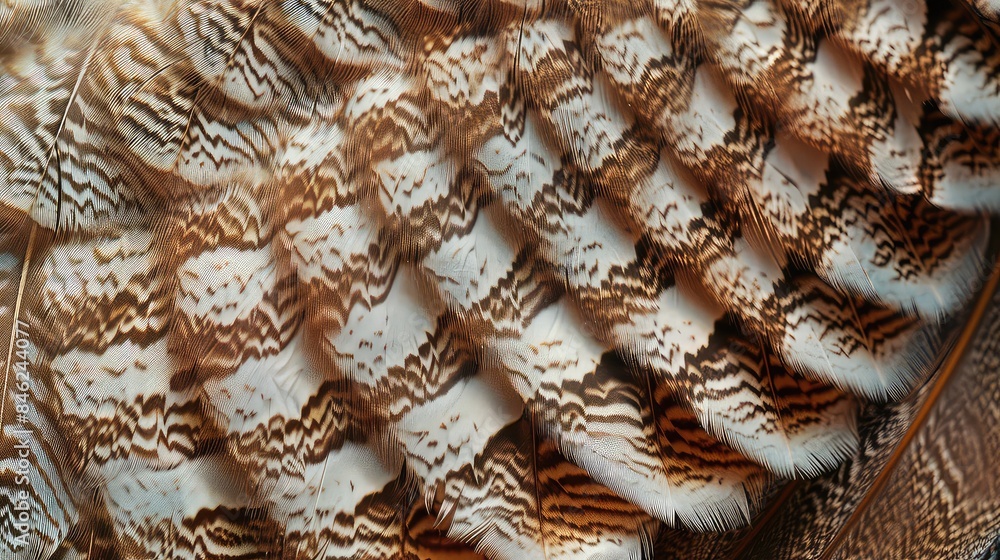 Owl feather texture, detailed brown and white patterns, Photorealistic, High-detail Owl feather texture, detailed brown and white patterns, Photorealistic, High-detail
