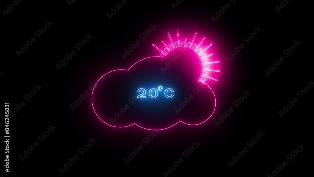 Weather Cloud icon animation with sun and neon glow line and different weather conditions are revealing. Weather Cloud icon animation with sun and neon glow line and different weather conditions are revealing.