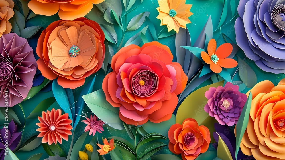 Vibrant paper blooms handcrafted spring splendor and background Vibrant paper blooms handcrafted spring splendor and background