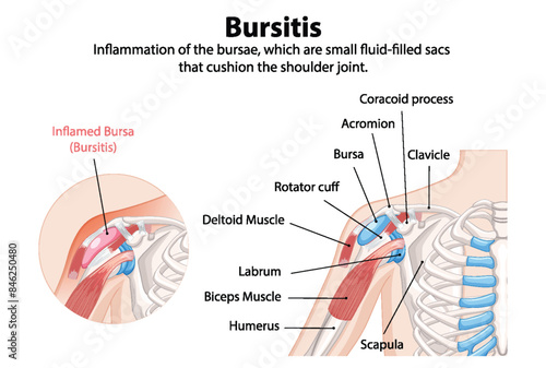 Inflammation of shoulder bursae causing pain photo