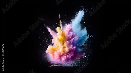 Explosion splash of colorful powder with freeze isolated on background, abstract splatter of colored dust powder.