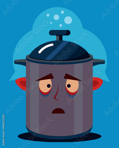The head as a pressure cooker with its tightly sealed lid keeping the overwhelming stress and pressure brewing within.. Vector illustration