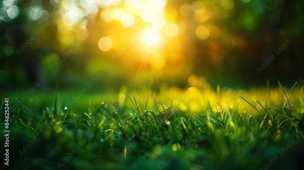 Green grass in a sunlit forest at sunset with macro perspective and shallow depth of field – summer nature background Green grass in a sunlit forest at sunset with macro perspective and shallow depth of field – summer nature background