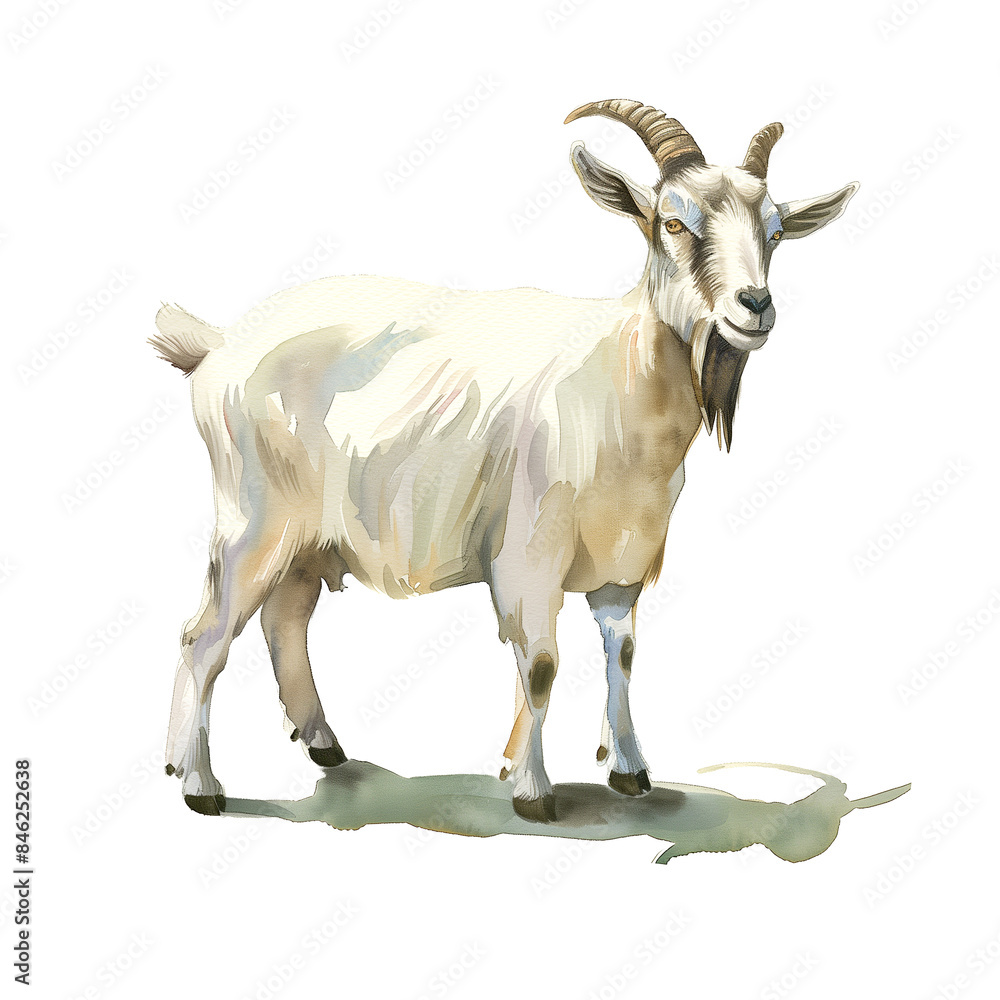 Watercolor illustration of white goat on white background Watercolor illustration of white goat on white background