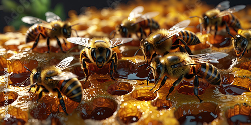 Wasps or Bees are producing honey in the nest © Dwi