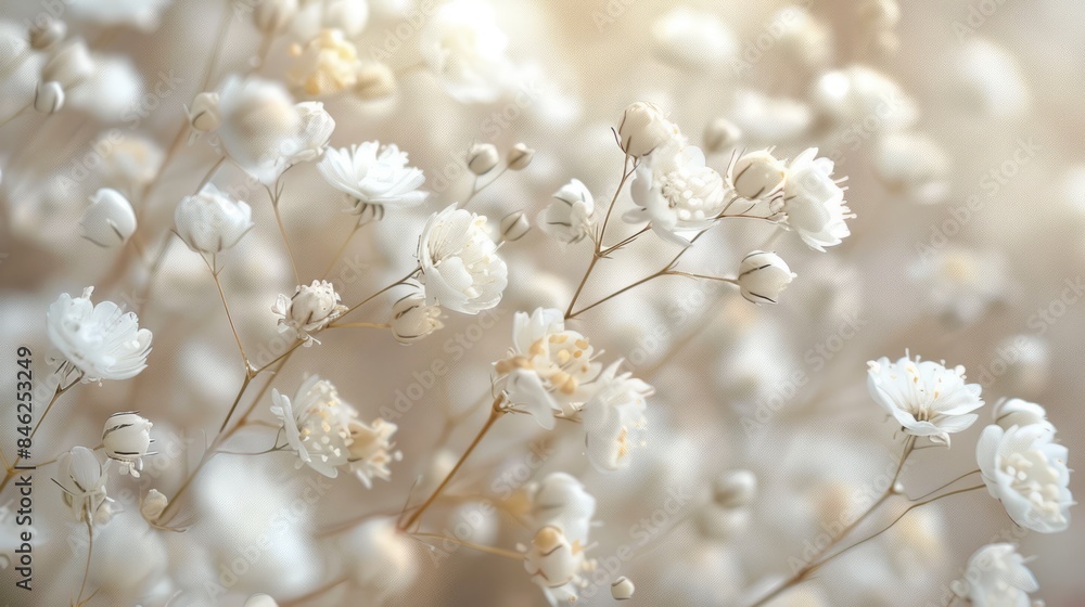 Close-up of delicate gypsophila flowers with light and airy appearance in macro photography, featuring tiny white blooms on stems Close-up of delicate gypsophila flowers with light and airy appearance in macro photography, featuring tiny white blooms on stems