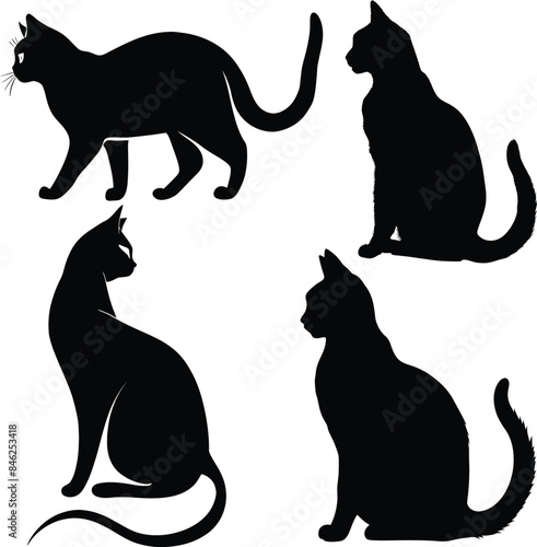 Minimalist cat silhouette, vector art,cat, cute cat