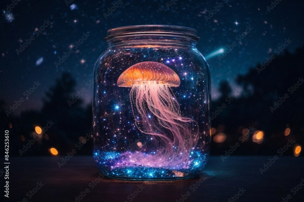 Jellyfish glowing in deep blue Jellyfish glowing in deep blue