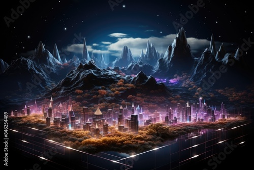 Futuristic Holographic Interface in Dark Digital Landscape