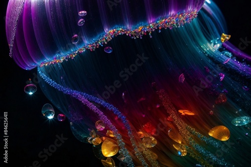 Colorful jellyfish with glowing tentacles and bubbles