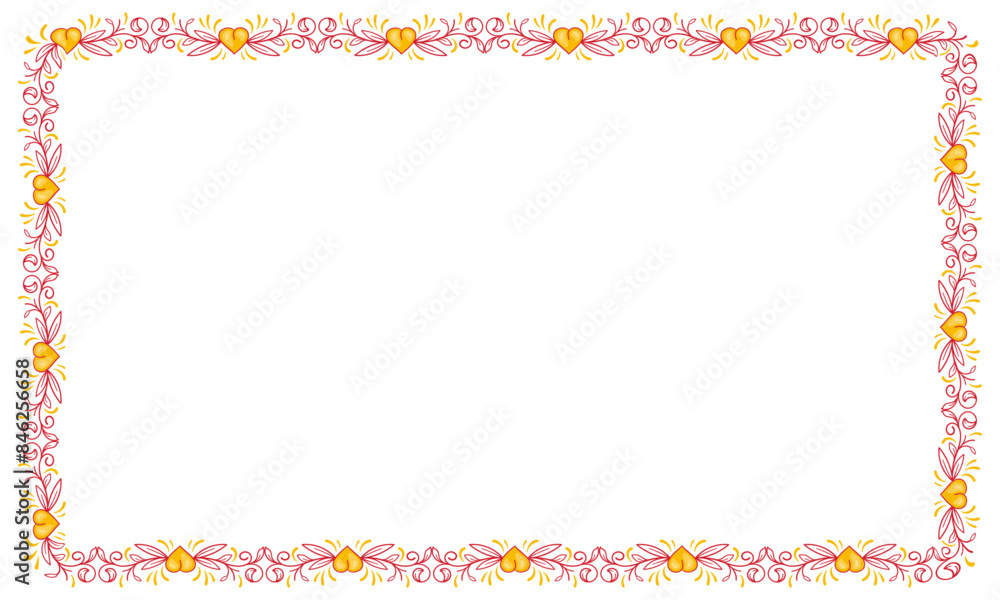 Hand drawn flat design hearts border and frame