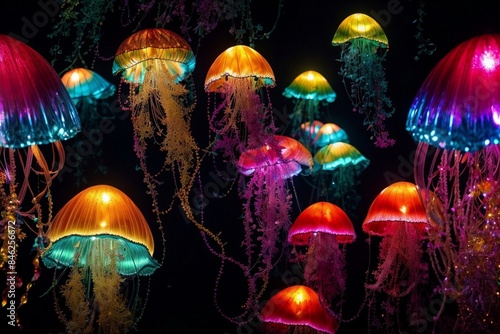 Colorful jellyfish in neon lights