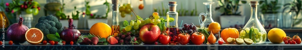 Bright and healthy plant food on a neutral textured background. Ultra-wide. Healthy lifestyle. Live food. Banner poster, background, postcard. Bright and healthy plant food on a neutral textured background. Ultra-wide. Healthy lifestyle. Live food. Banner poster, background, postcard.