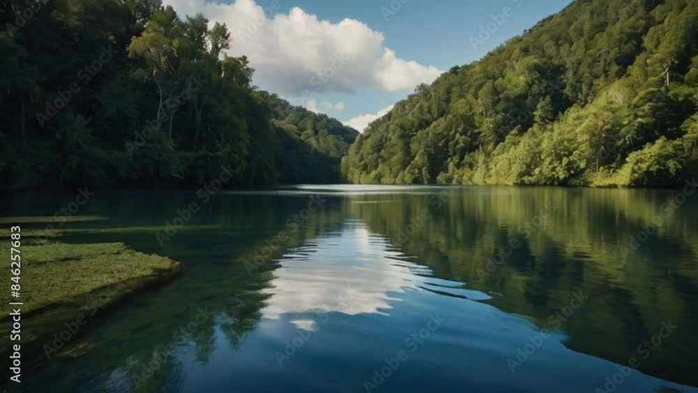 Serene Natural Landscape with Lush Greenery and Tranquil Water 4k virtual video background Serene Natural Landscape with Lush Greenery and Tranquil Water 4k virtual video background