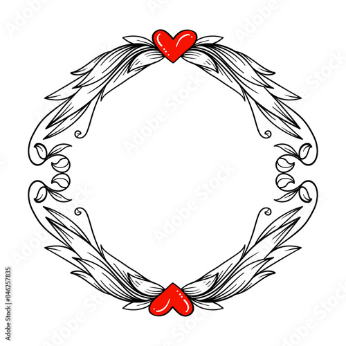 Hand drawn flat design hearts border and frame