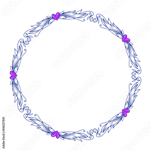 Hand drawn flat design hearts border and frame