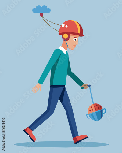 The persons movements were stiff and mechanical clearly under the influence of the brainwashing helmet.. Vector illustration