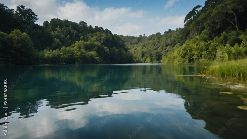 Serene Natural Landscape with Lush Greenery and Tranquil Water 4k virtual video background Serene Natural Landscape with Lush Greenery and Tranquil Water 4k virtual video background