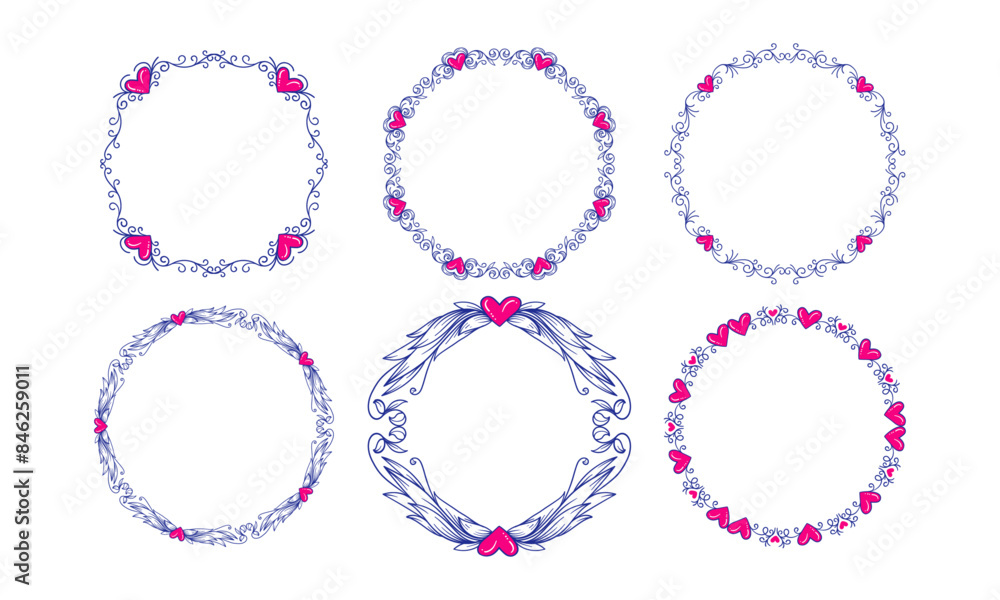 Hand drawn flat design hearts border and frame collection Hand drawn flat design hearts border and frame collection