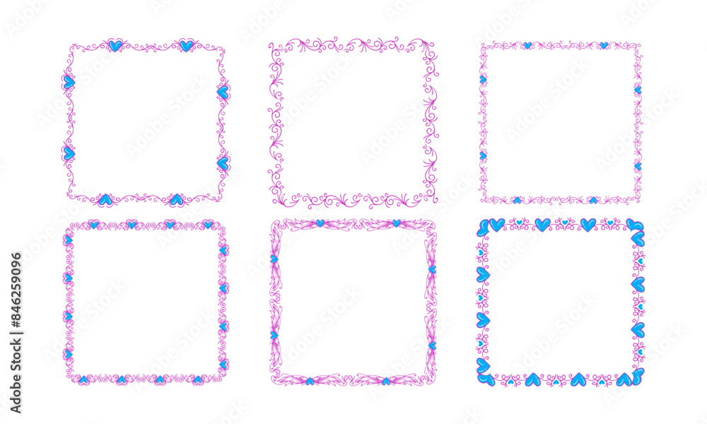 Hand drawn flat design hearts border and frame collection Hand drawn flat design hearts border and frame collection