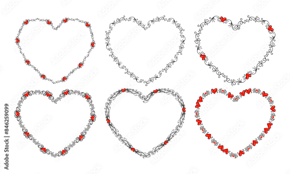 Fototapeta premium Hand drawn flat design hearts border and frame collection