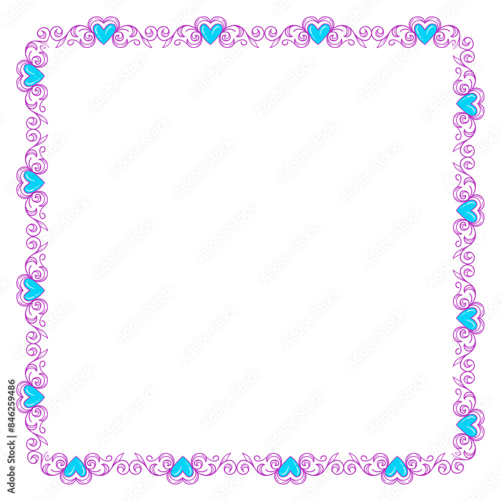 Hand drawn flat design hearts border and frame Hand drawn flat design hearts border and frame